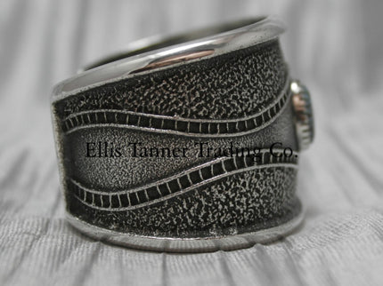 Harrison Jim Silver Bracelet with one Number 8 turquoise stone in center side view