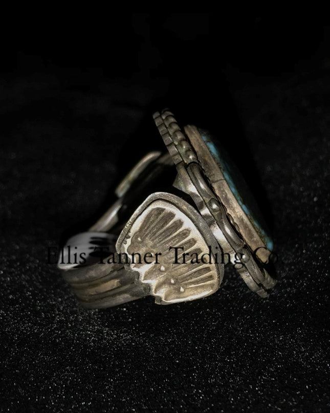 Tommy Jackson Silver overlay, side stamped overlay, 3 tier band, side view