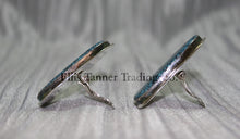 Load image into Gallery viewer, Silver slab-style clip-on earrings Side View set in sterling silver bezels, displayed against a textured silver background.
